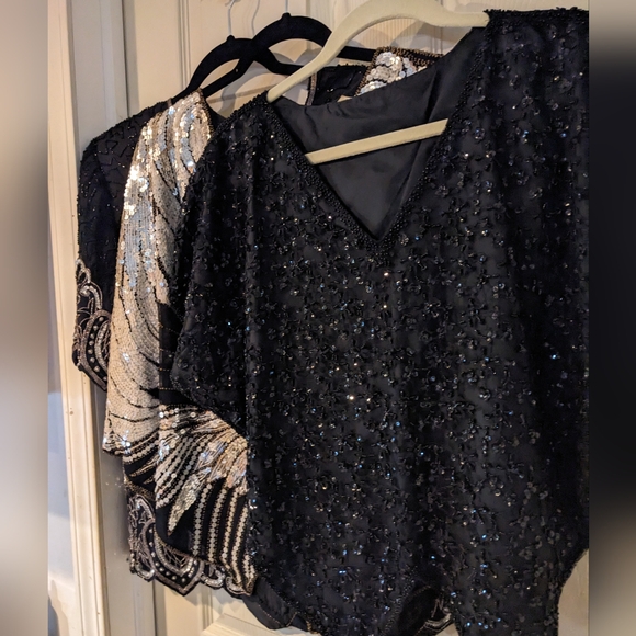 Vtg Designr ShoMax Kazar 3 Black Formal Silk Tops Lg 12 Xlg 14 Beads/Sequins WOW - Picture 15 of 15